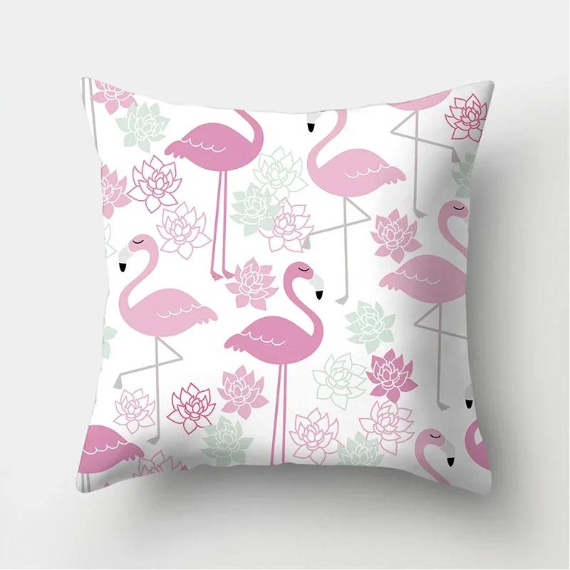 Pink Flamingo Flower Print Decorative Cushions Pillowcase Polyester Cushion Cover Throw Sofa Decoration Pillowcover