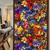 Colorful Retro Floral & Bird Static Cling Window Film - No Glue, Removable