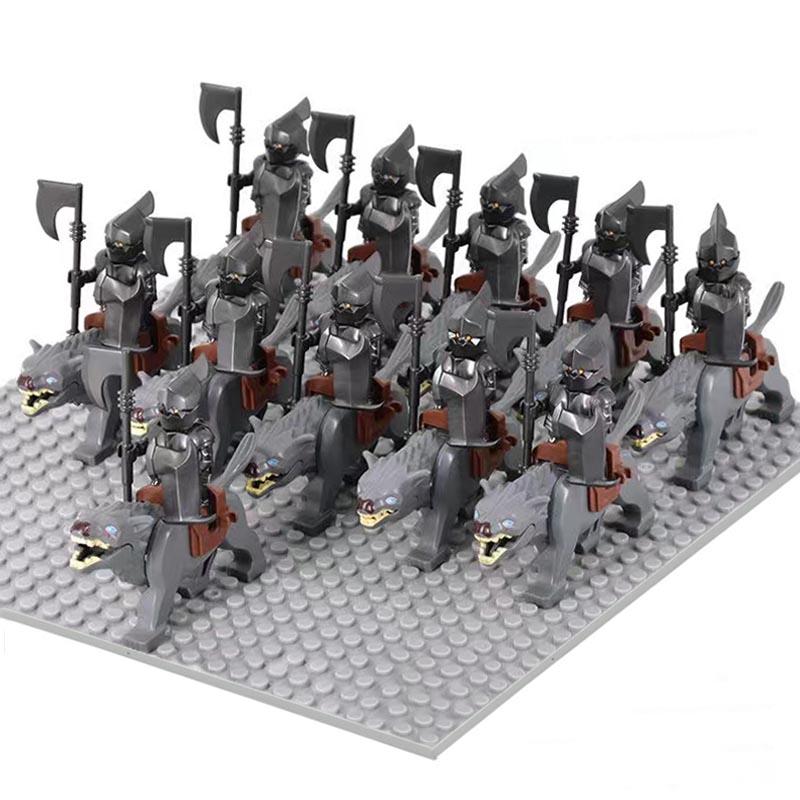 MOC Medieval Uruk-hai Orc Soldiers Raider Vargr Wolf Mount Knights Mini Figurine Building Block Set Educational Toy for Kids