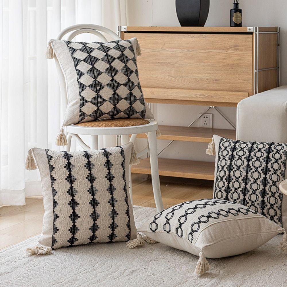 With Tassels Lumbar Pillow Cover Cotton Linen Pillowcase New Cushion Covers  Home Decor