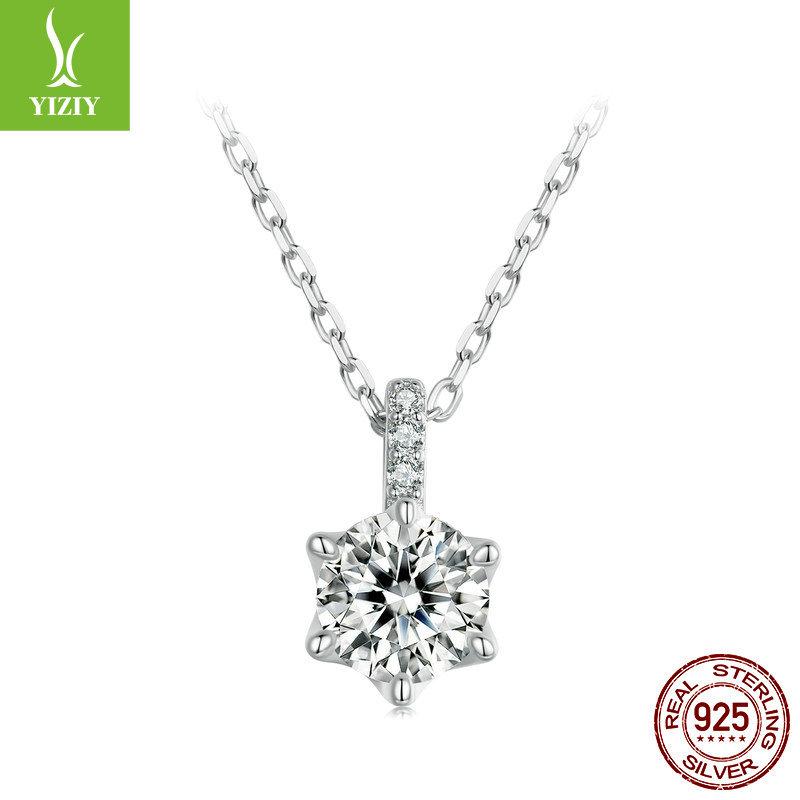 Simple Classic Six-Claw One-Carat Mozzarella Diamond Necklace For Women, Elegant And Shining S925 Silver Collarbone Chain