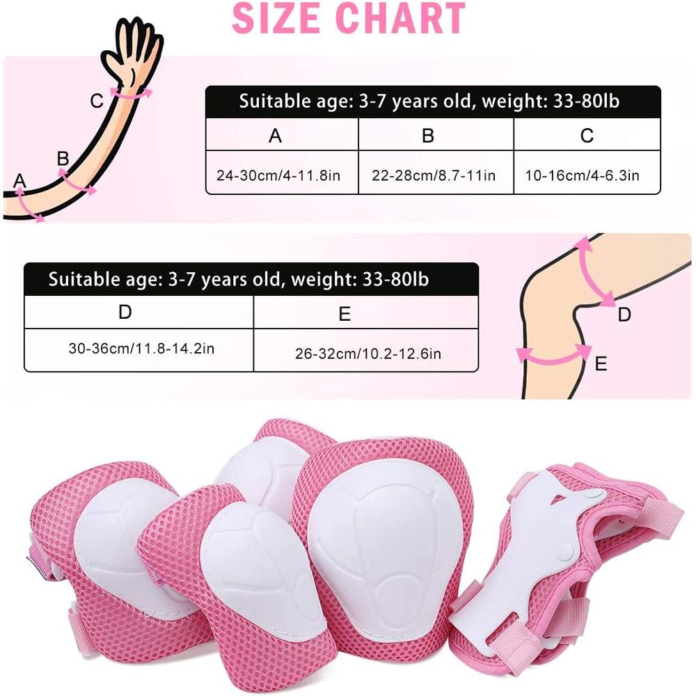 6-teiliges Set mit Knie- und Ellenbogenschützern für Kinder im Alter von 3–7 Jahren, für Kleinkinder und Jugendliche, 6-in-1-Schutzausrüstung mit Handgelenkschutz für Skating- und Rollerskating
