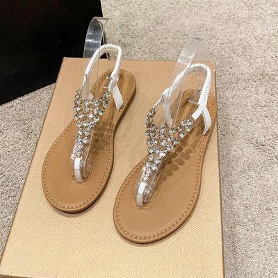 Sommer Sandalen für Damen Mode Design Außen Strand Schuhe Frau Perle Diamant Fersenriemen Flache Sandale Große Größe 42
