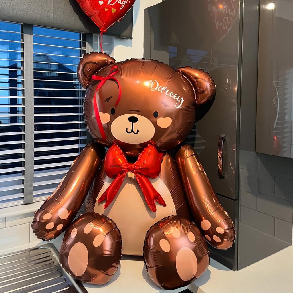 Bow Bear Aluminum Film Balloon Brown/Matte White Bear Balloon Birthday Wedding Shower Anniversary Decoration Birthday Gift