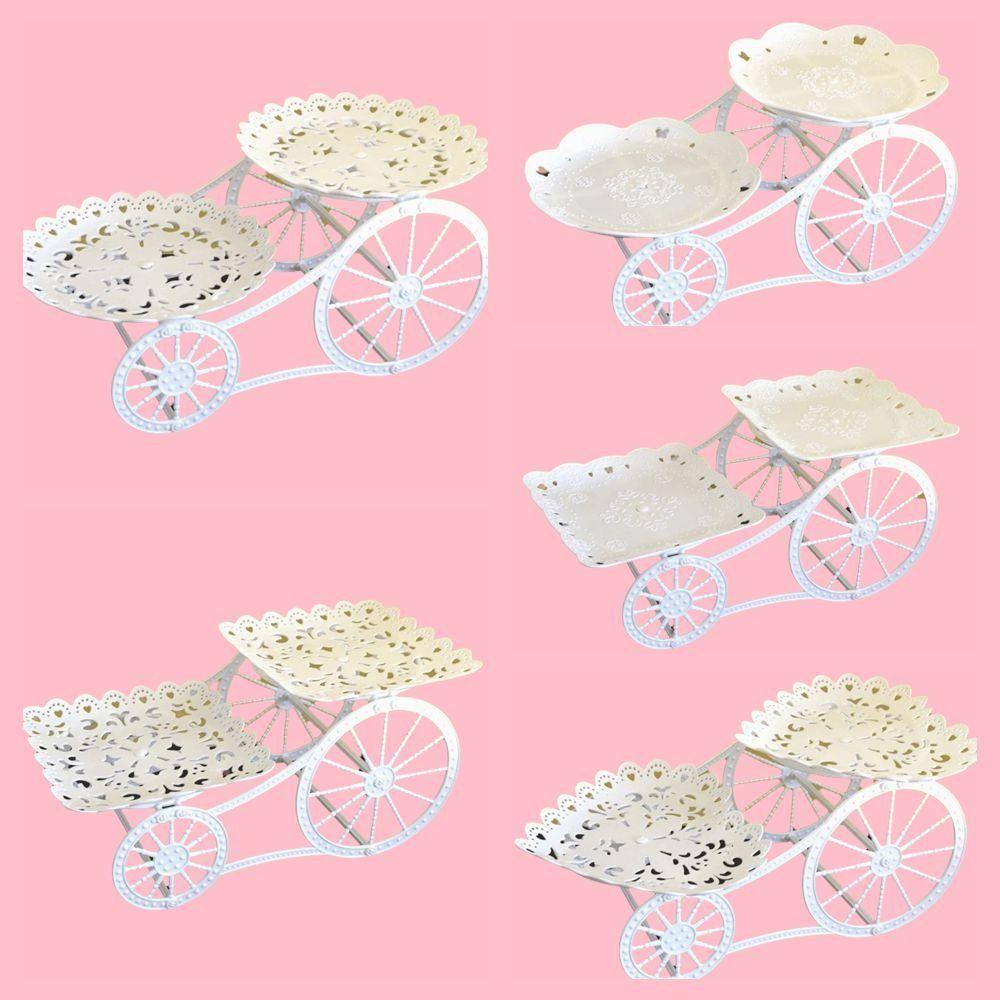 Bicycle Model Dessert Stand White Plastic Display Rack Decorations Fruit Plate Living Room