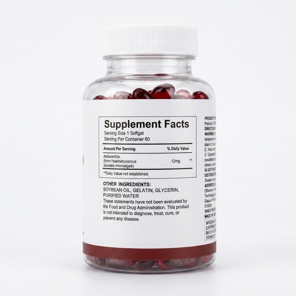 Natural Astaxanthin 12mg – High Potency Antioxidant Supplement for Cellular Health – 60 Softgels