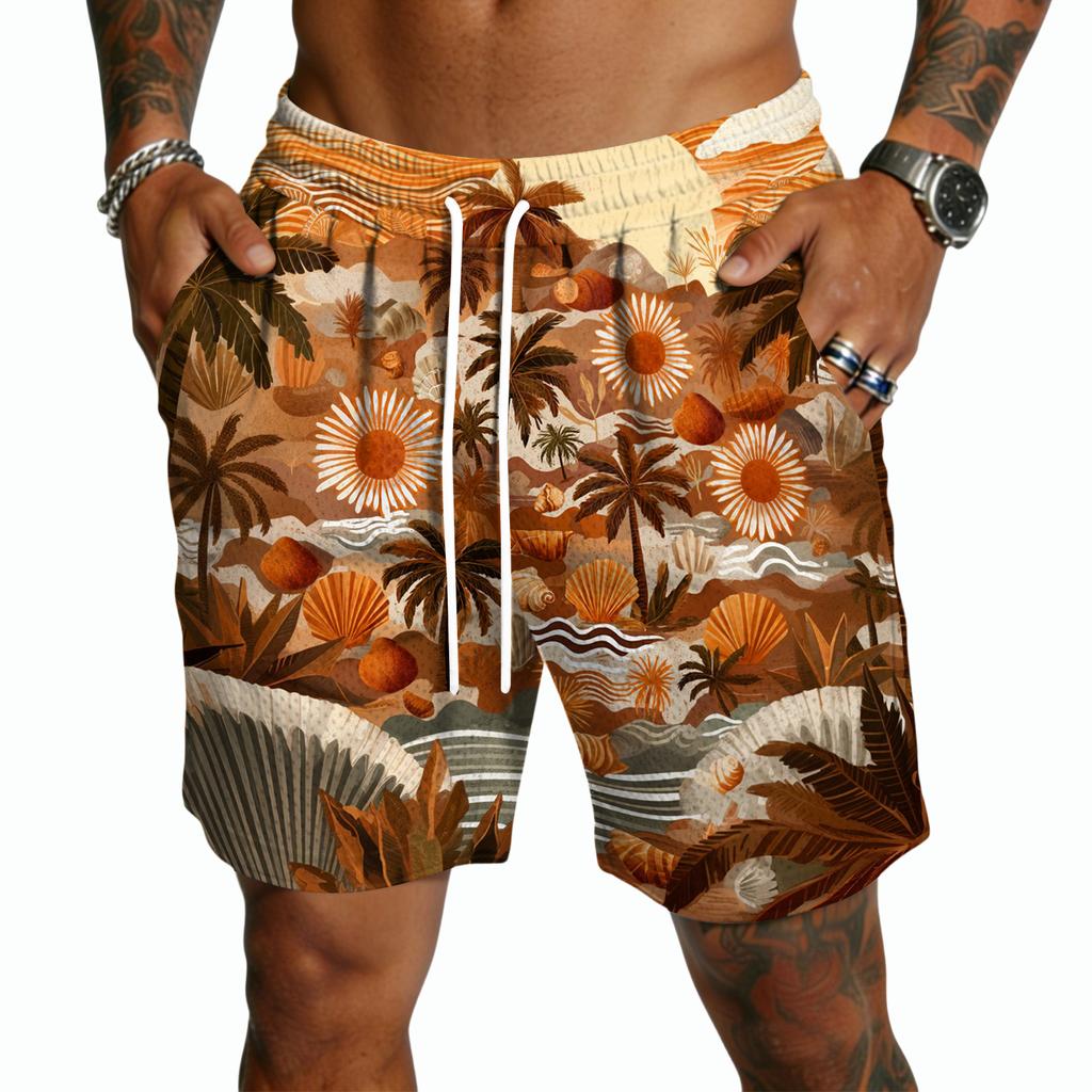 Pantaloncini Leggeri da Uomo con Coulisse Asciugatura Rapida Vestibilità Rilassata Cinque Tasche Pantaloncini Casual Stampa Hawaiana per Estate Spiaggia Outdoor