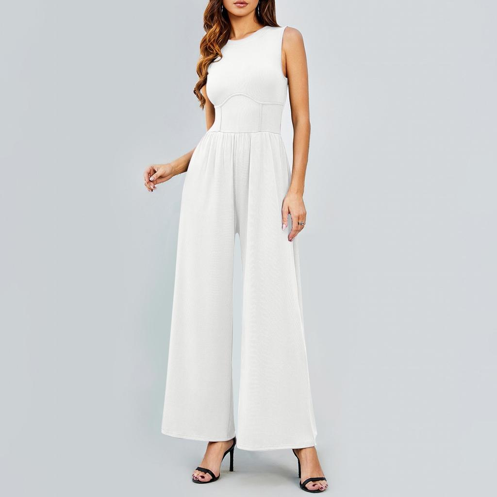 Womens Sleeveless Wide Leg Jumpsuit Sleeveless Wide Leg Overalls High Waist Women'S Jumpsuits
