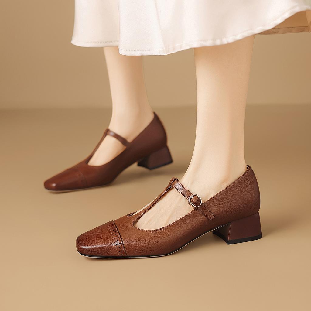Super soft lambskin French high heels genuine leather thong Mary Jane shoes