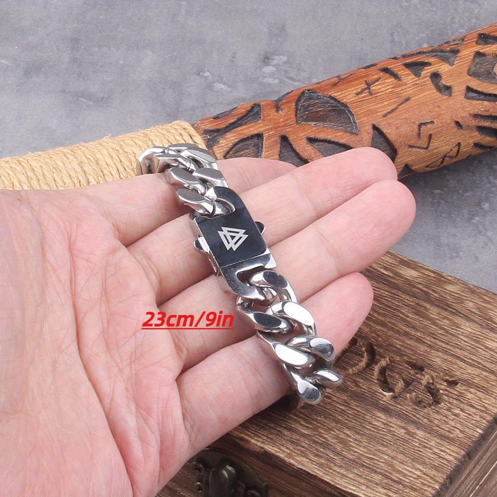 Never Fade 316L Stainless Steel Viking Men's Bracelet Blank Punk Edge Cuban Chain Bracelet