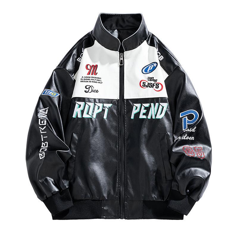 American PU leather jacket for men, new spring/autumn stand collar motorcycle jacket, versatile trendy jacket for men