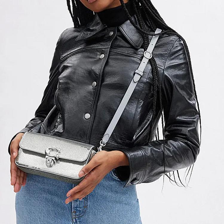 Coach Studio 20 Logo Large Sequin Flap Lock Leather Baguette Crossbody Bag Small Women Bags Silver CM428-LHSLV