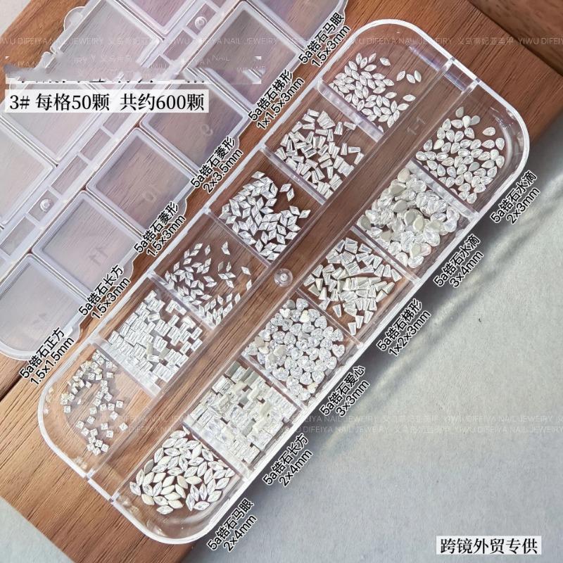 New Nail Drill Mixed 12 Box Flat Shaped Drill Mini Zircon Ice Transparent White Horse Eye Water Drop Mixed
