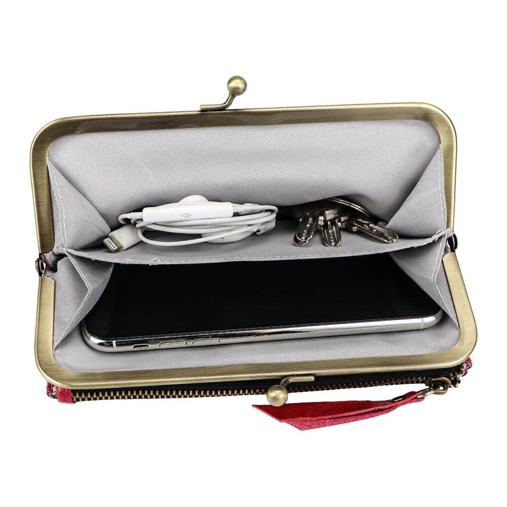 Royal Bagger Retro Long Wallet for Women Genuine Cow Leather Clutch Coin Purse Large Capacity Card Holder with Kiss Lock 1497