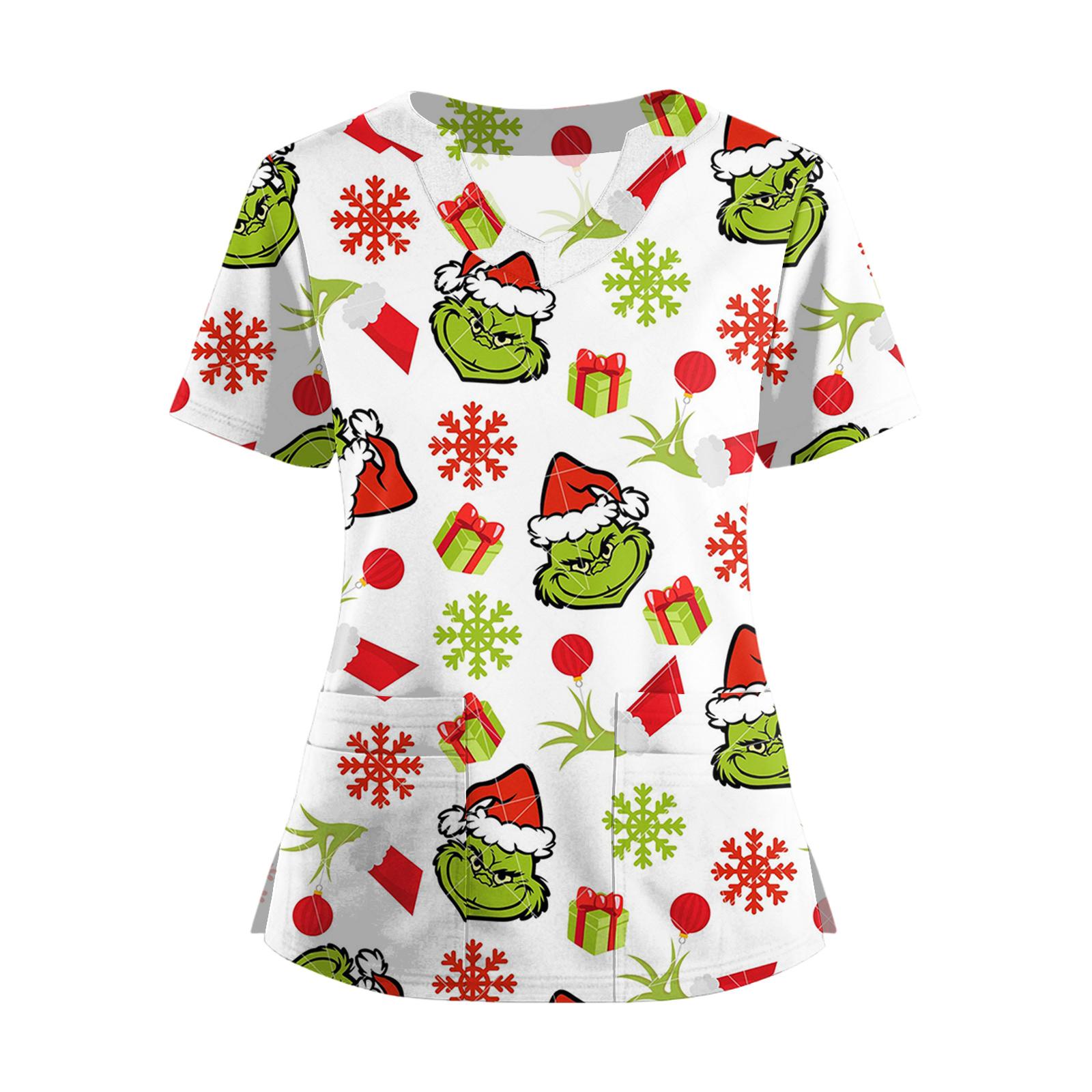 

Женская футболка с коротким рукавом, рождественским принтом, V-образным вырезом, на пуговицах сбоку и разрезом XXL