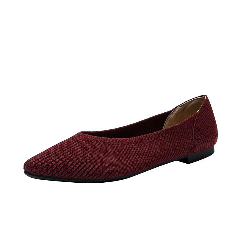 Women's Flat Shoes Spring and Autumn Fashion Knitted Breathable Non Slip Rubber Sole Pointed Women Comfortable Casual Boat Shoes