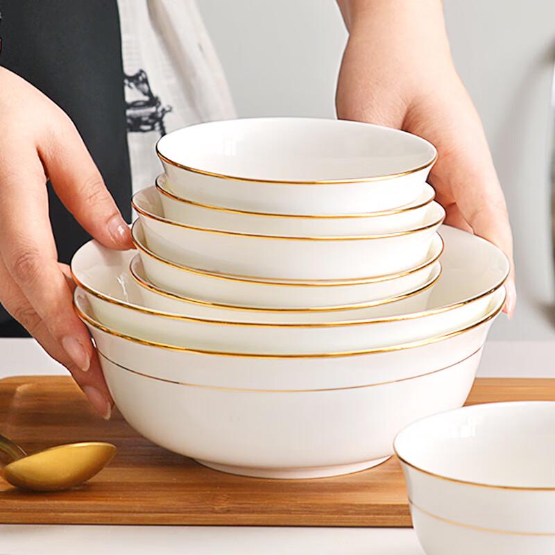 NHZHIW 5-Inch Gold Rim Ceramic Dining Bowl