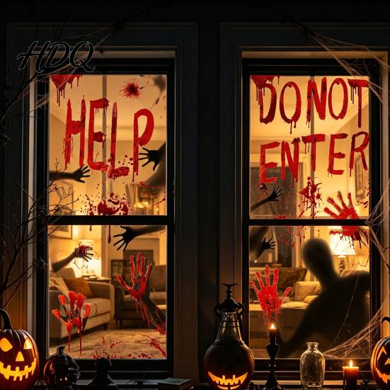 No Glue Halloween Decorations Blood Window Stickers Clear Patterns Waterproof And Scratch-Resistant Kitchen Friendly Stickers Decals Removable