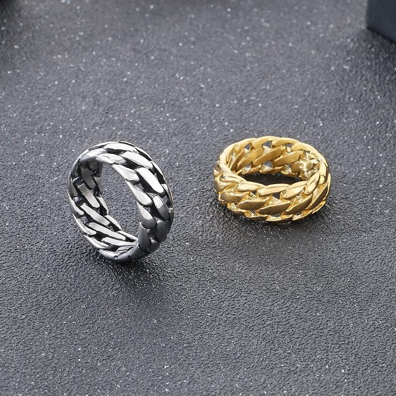 Kalen Braided Stainless Steel Men's Ring Punk Chunky Accessories Gold Color Finger Ring Trendy Jewelry Gift Thick Anillos