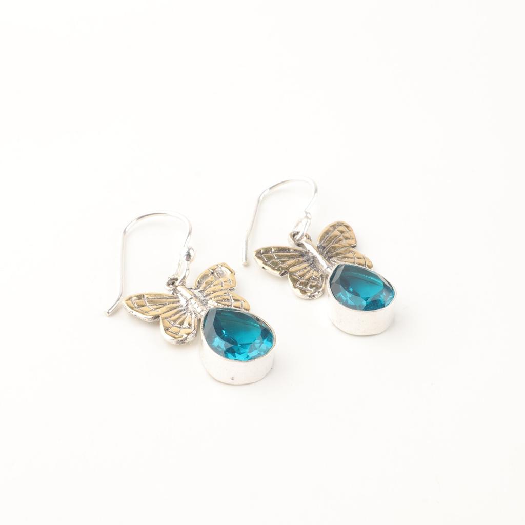 Apatite Gemstone 925 Sterling Silver Jewelry Butterfly Earrings 1.3" For Women EE-155-1