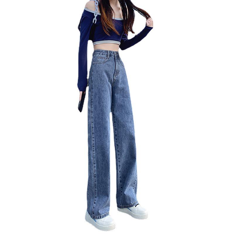 Women's High-Waisted Straight-Leg Jeans - Retro Petite, Loose Slimming, Height-Enhancing, Versatile Wide-Leg, Autumn/Winter Long Pants