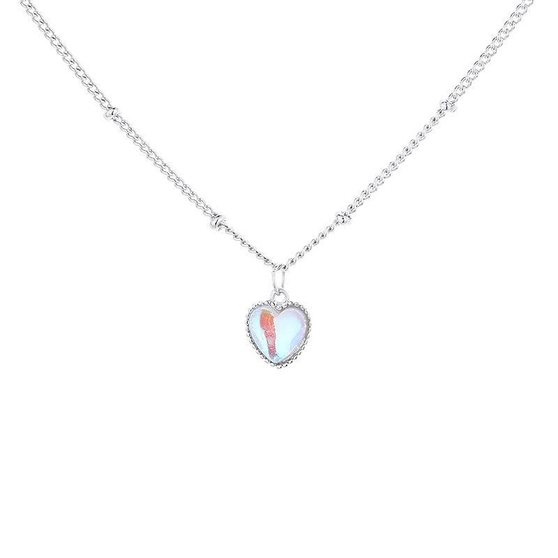 Heart Moonstone Necklace For Women Silver Color Gradient Gemstones Pendant Necklace Bead Chain Necklace Fashion Jewerly Gift