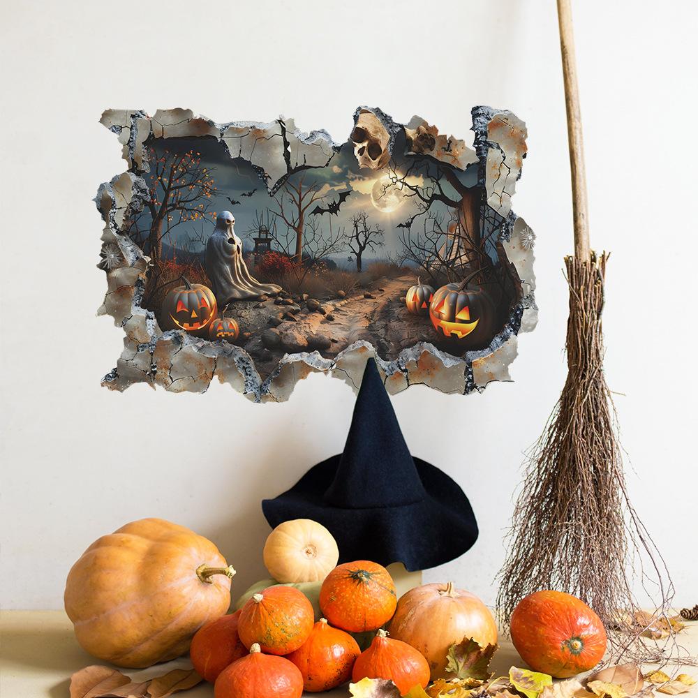Halloween Broken Wall Skull Bat Pumpkin Bedroom Living Room Home Decoration Wall Stickers