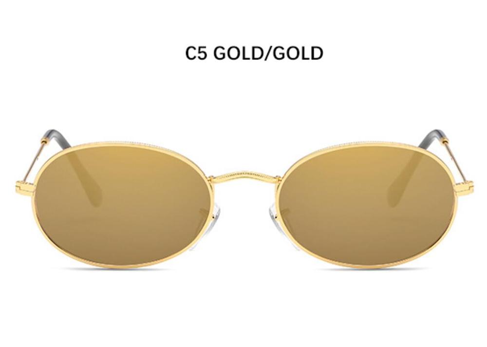 Sunglasses Eyewear Woman Small Ladies High End Mirror Oval Sun Jet Alloy UV400 Black Shades Premium Silver Glasses Women's