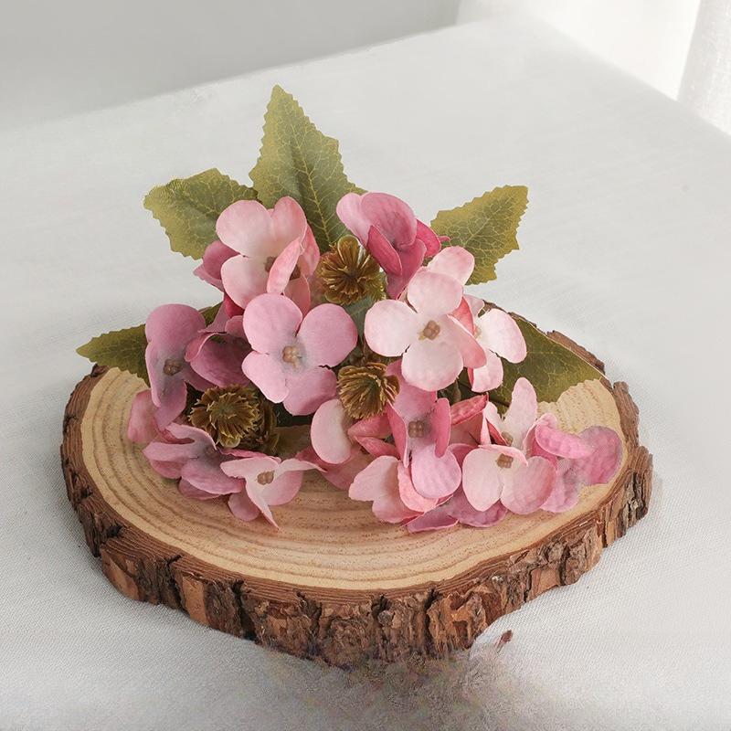 12pcs Artificial 5-Fork Hydrangea Branch Silk Fake Flowers Restaurant Decoration Champagne Monica Hydrangeas Simulation Flowes