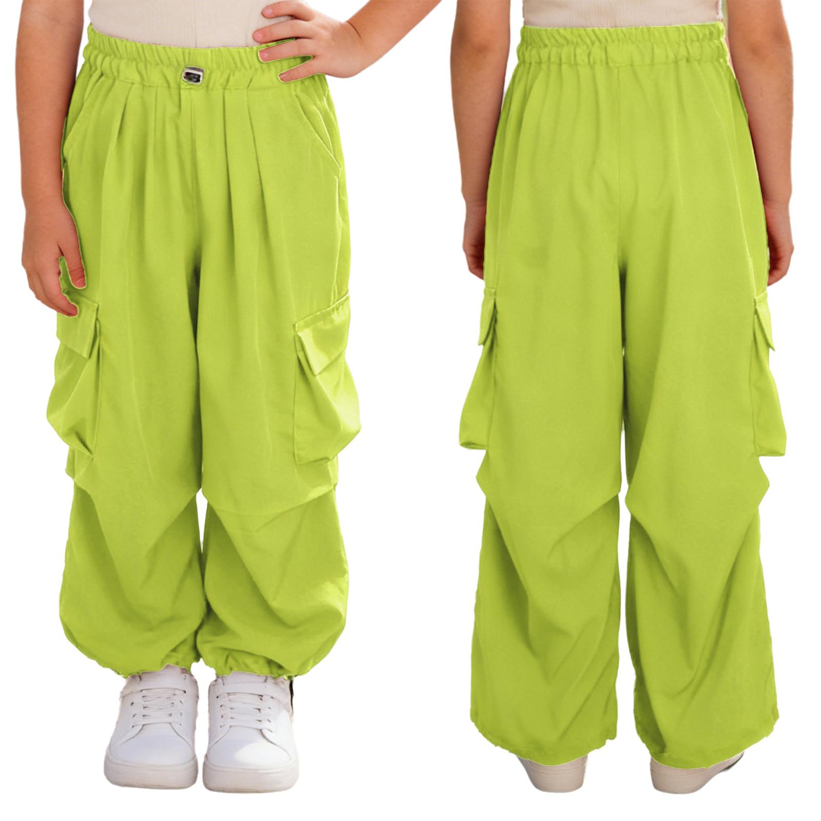 

Kids Girls Drawstring Cargo Pants Elastic Waistband Multiple Pockets for Hip Hop Jazz Dance Skateboarding 9-10 Years зелёный