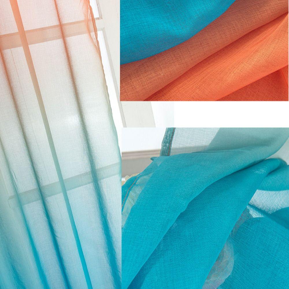 1Pair Pole Piercing Rainbow Gradient Curtain Polyester Bedroom Curtain Bedroom
