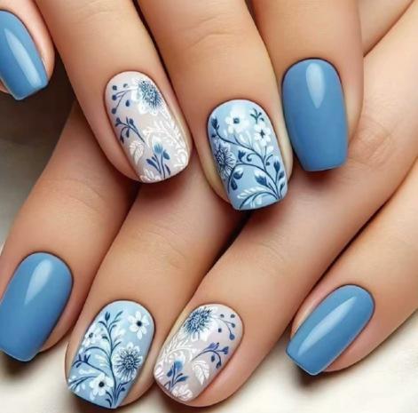 Nail Art 24 Pieces Small Fresh Collection Color Flower Plaid Corrugated Short Wearing Nail Piece