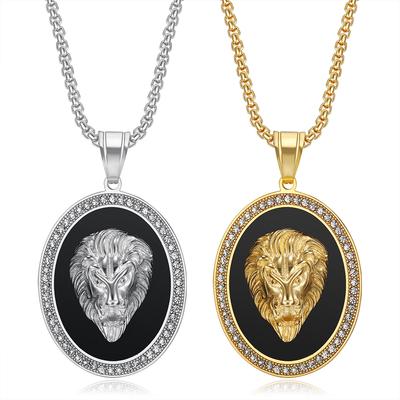 2026 Schmuck Modetrend Eingelegter Zirkon Herrenschmuck Partyzubehör Elliptischer Löwenkopf Anhänger Halskette