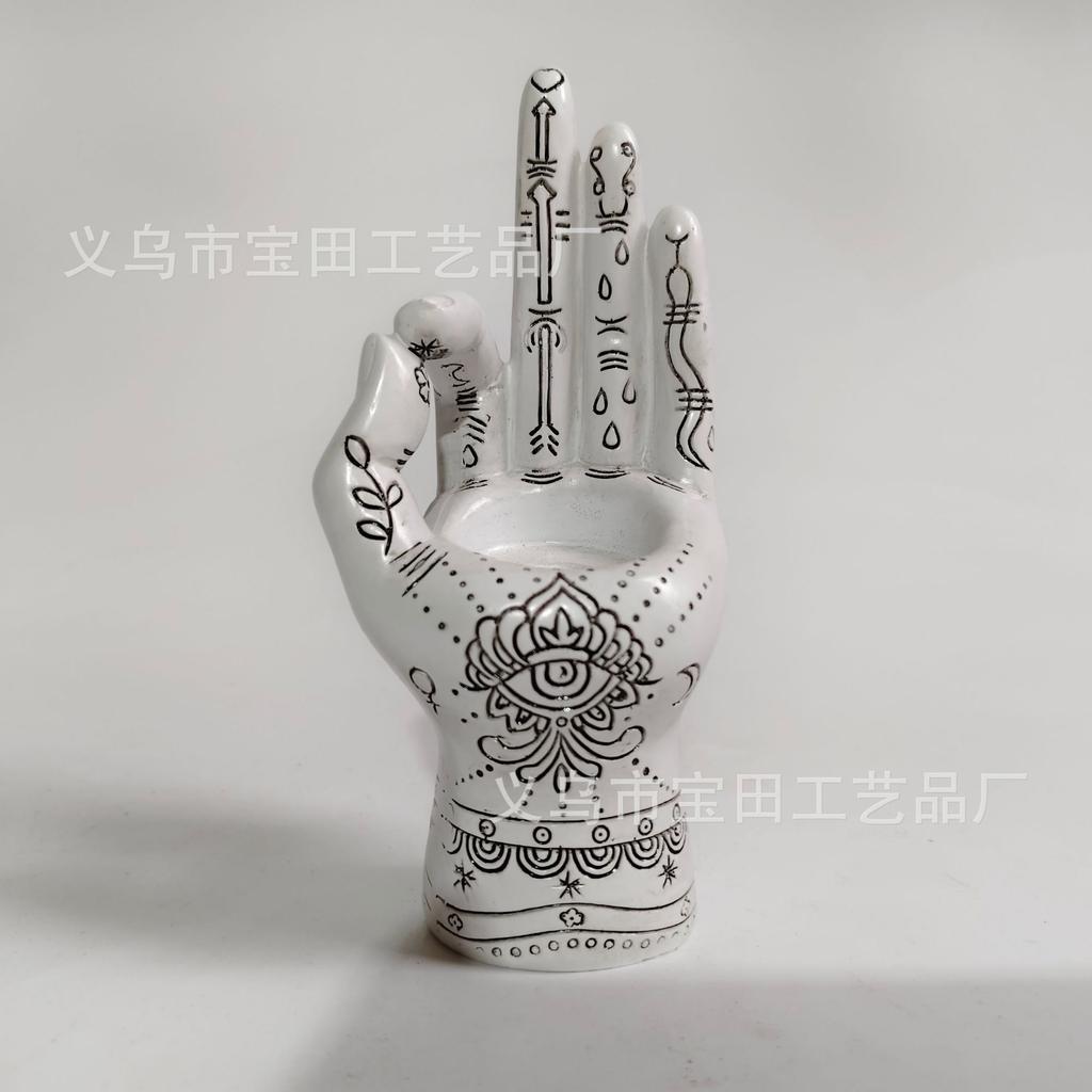 Resin Yin and Yang Palm Candle Holder and Incense Burner Statue Ornament Halloween Palm Insertion Candle Statue