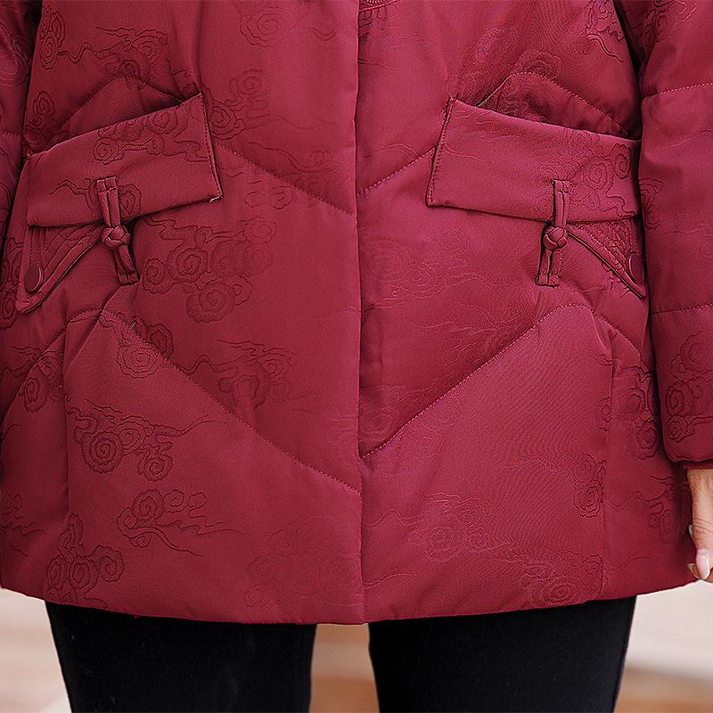 White Eiderdown Down Jacket Female Short Embroidery New Middle-aged and Elderly Mothers Winter Clothes Plus Size Hooded Down Jacket