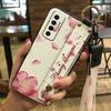 Soft case Silicone Phone Case For Tecno Camon17P Dirt-resistant Flower Durable Wrist Strap Wristband Lanyard Ring