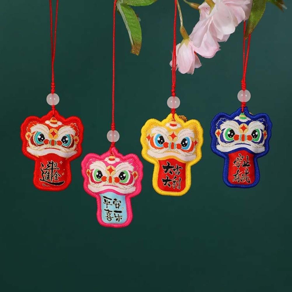 Chinese Style Lion Dance Embroidered Pendant Awakened Lion Hanging Decoration  Temple Safe Amulet