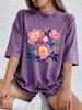 Peony Flowers Printing Washed T-Shirts Womens Cotton Short Sleeve Tops Casual O-Neck Oversized T Shirts Summer Woman Clothes