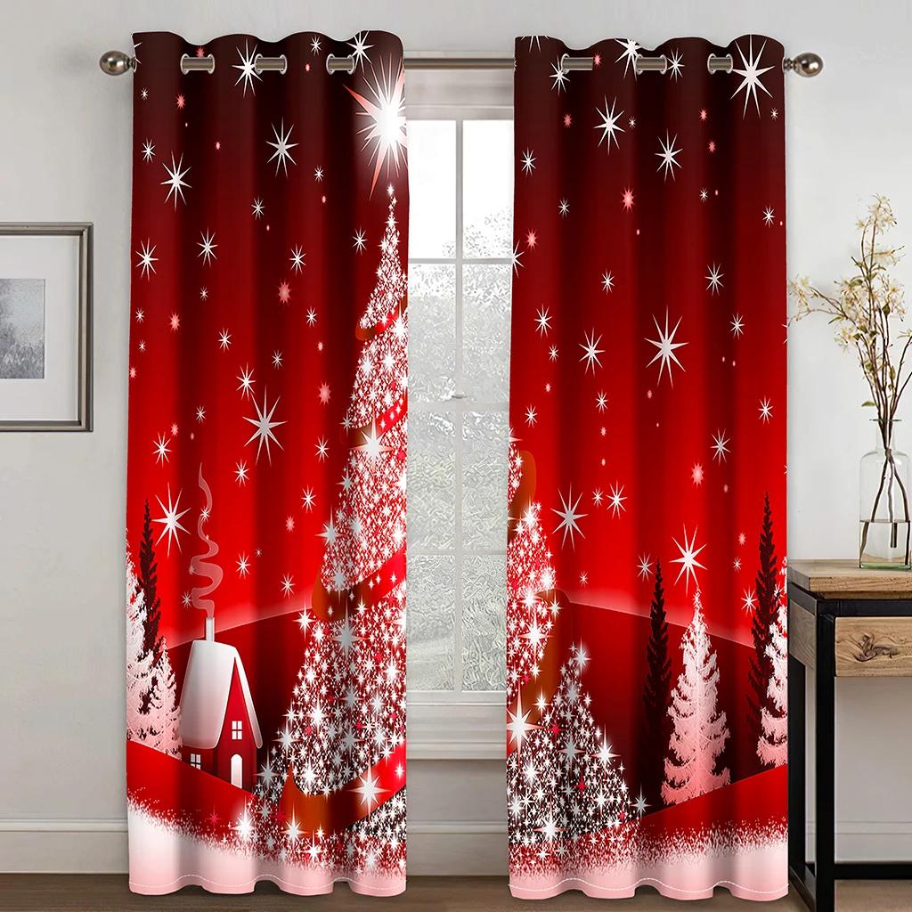 2PCS Digital Printing Christmas Curtain Snowman Xmas Tree Small Window Curtain Bedroom Polyester Curtain For Living Room
