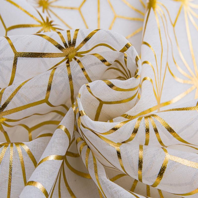 Geometric Gold Foil Sheer Curtains – Set of 2 Panels, Semi-Blackout, Light Filtering Window Curtains