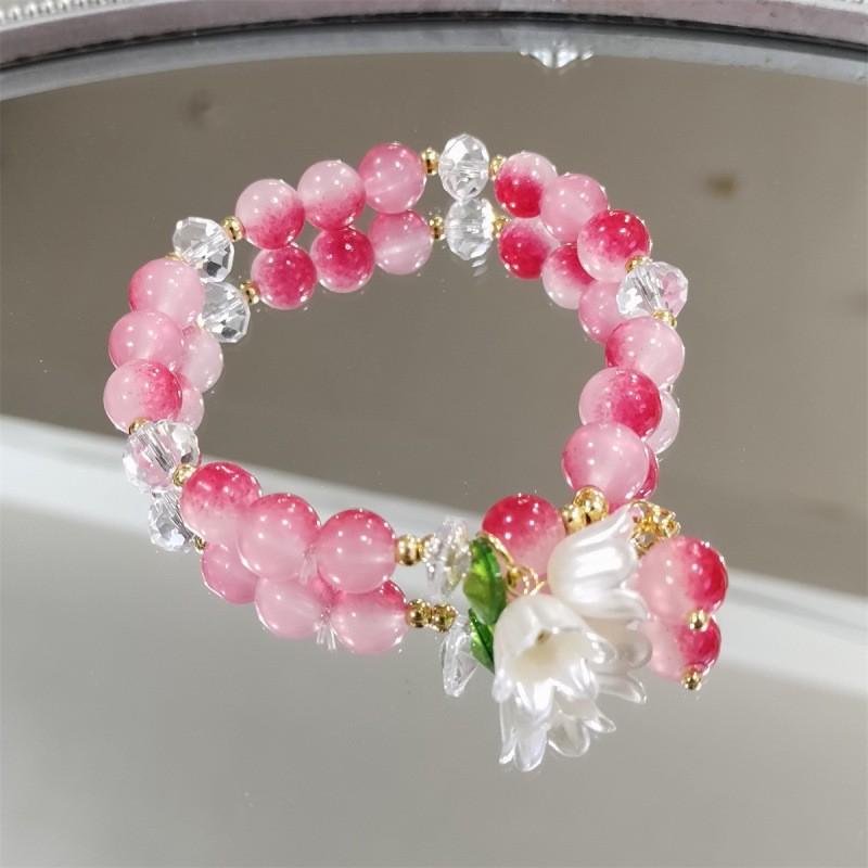 Pulseira de Vidro Borboleta da Floresta com Contas de Flor Rachadas pelo Gelo