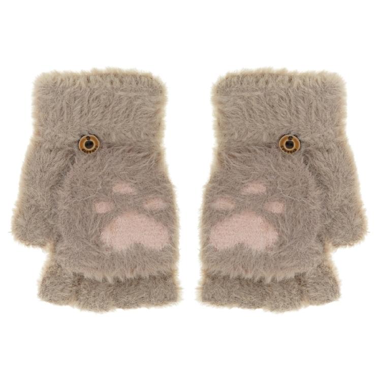 Knitted Fingerless Gloves Winter Cats Claw Gloves Cartoon Mitten with Flip To