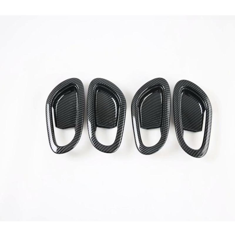 For Nissan Navara NP300 2015- Accessory Glossy Black Carbon Fibre Pattern Car Side Interior Door Bowl Cover Sticker Trim