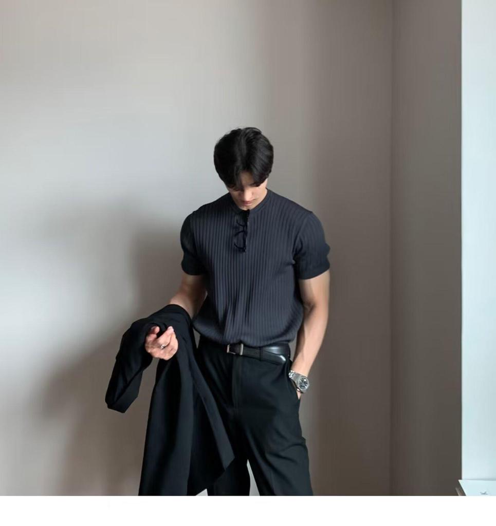 Men's Summer Ice Silk Slim Short-Sleeve Sweater - Trendy Korean Style Round Neck T-Shirt