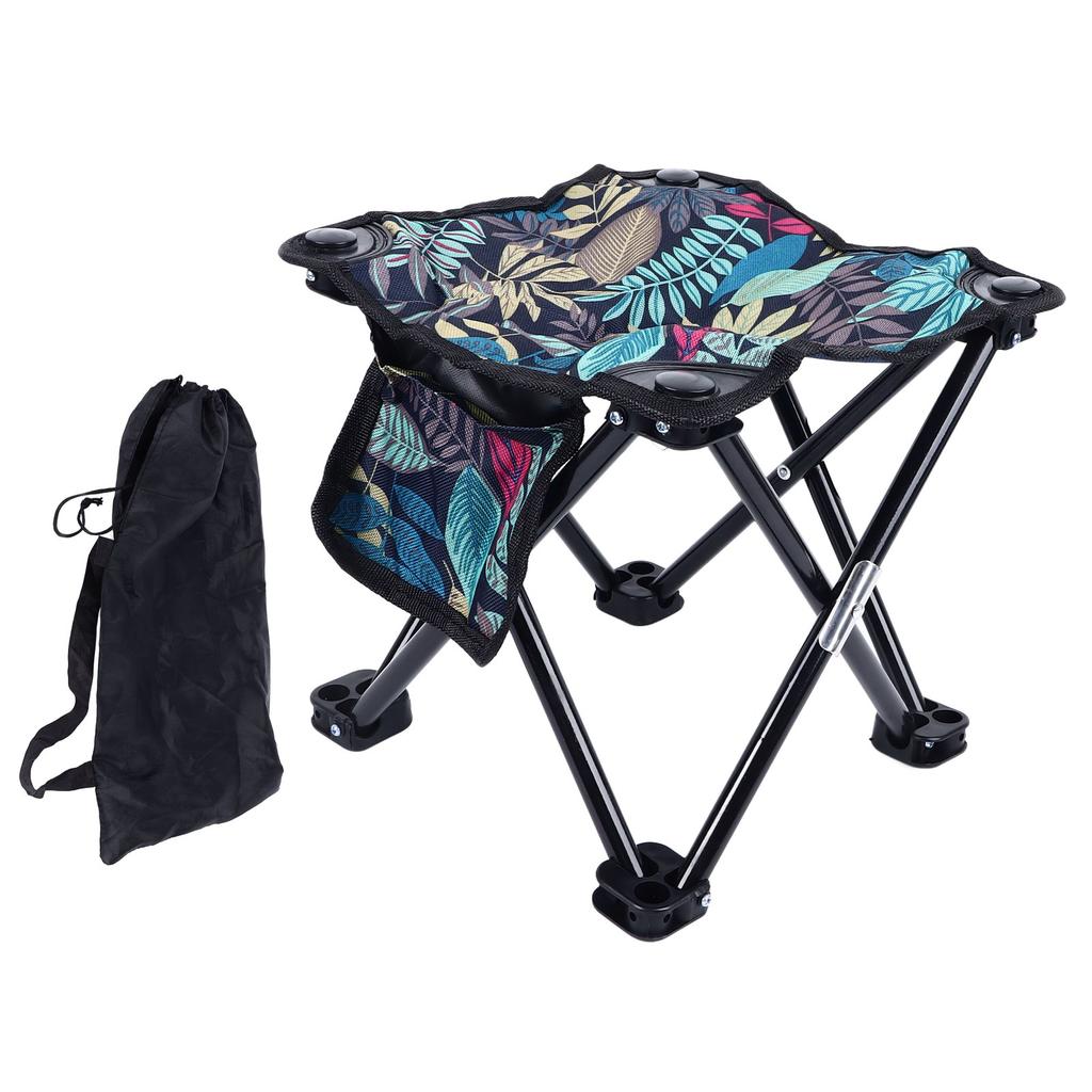 Camping Stool Canvas Portable Leaf Pattern Compact Outdoor Folding Chair with Carrying Bag for Adults Fishing Hiking