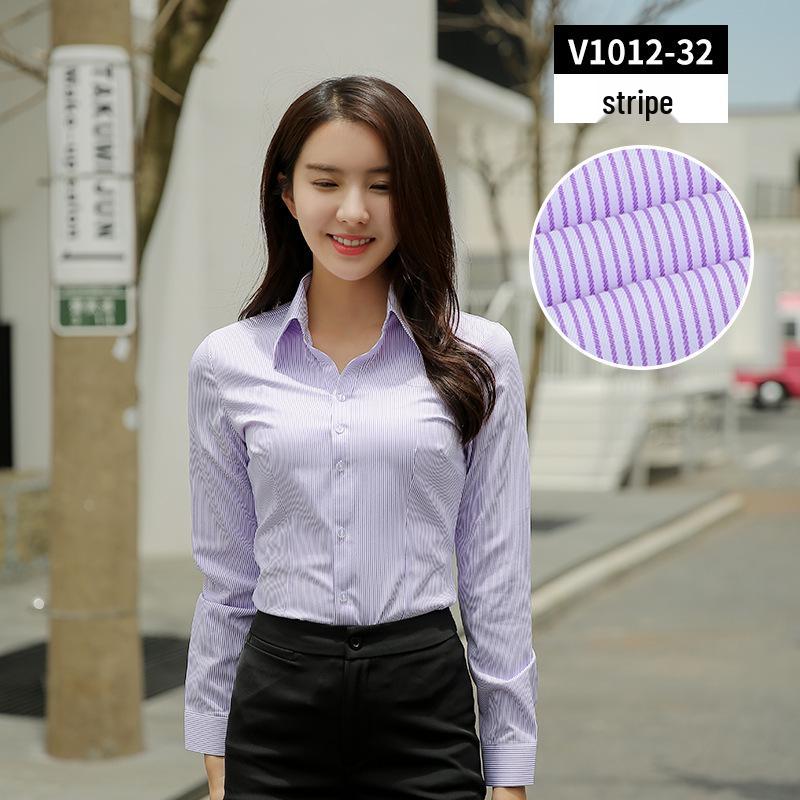 Women's 2025 Long-Sleeved White V-Neck Cotton Shirt - Slim Fit Professional Wear