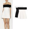 Summer New Women Clothes off-the-Shoulder Straight Tie Lining Contrast Color Patchwork Short Tube Top Dress 2663777