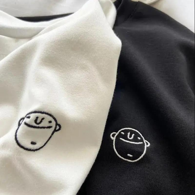 Double-sided German Velvet Warm T-shirt Women Brushed Embroidered Round Neck Korean Versatile Loose Thickened Bottoming Shirt