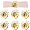 2025 Trend Set Of 12 Daisy Sunflower Napkin Rings, Gold Bee Napkin Ring Holders For Formal Or Casual Dinning Table Decor