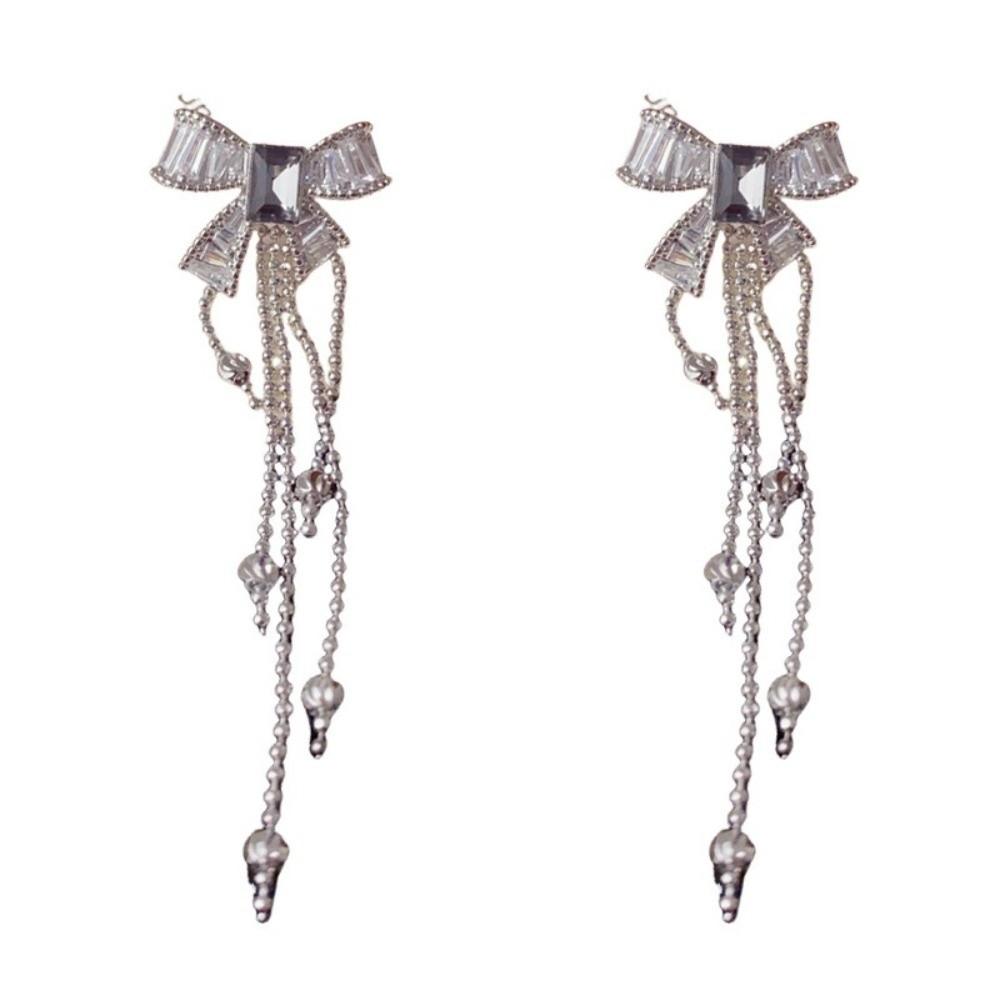 Fashion Long Tassel Butterfly Earrings Shiny Crystal Sweet Bowknot Tassel Earrings Zircon Drop Earrings Women Jewelry